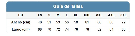 Guía de tallas camisetas